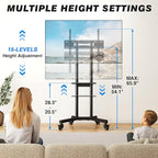Rolling TV Stand with Shelf for 32-85 inch TVs up to 150lbs, Portable Mobile TV - Image 4