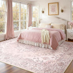 RELEANY Area Rugs 8'x10' Washable Non-Slip, Floral Vintage Distress Print by RELEANY