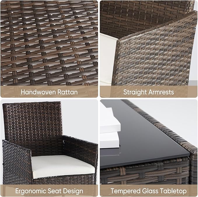 DUMOS 4 Piece Patio Furniture Set, All-Weather Outdoor Wicker Conversation Set - Image 5