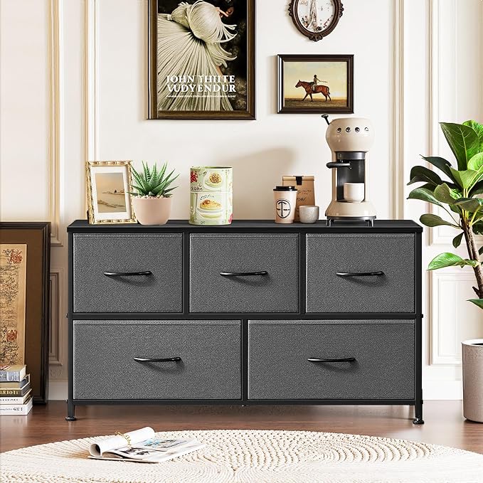 5-Drawer Dresser for Bedroom, Anti-Tip Wide Storage Organizer Fabric Chest of - Image 2