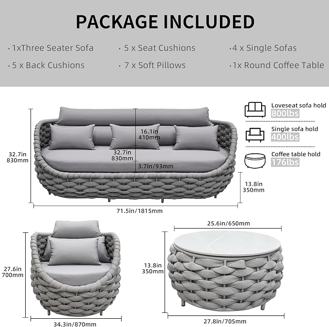 TWT 6-Piece Aluminum Patio Furniture Set, Modern Outdoor Conversation Set - Image 2
