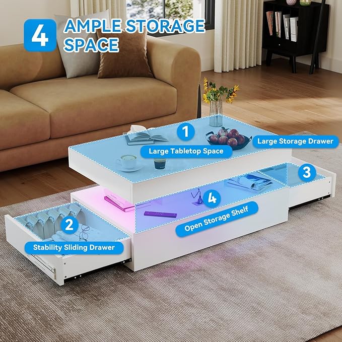2-Piece Modern Living Room Table Set, Includes High Gloss 70" Fireplace TV - Image 7