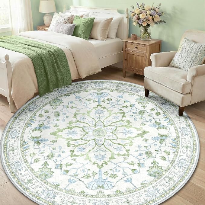RELEANY Area Rugs Round 6ft Washable Non-Slip, Floral Vintage Distress Print - Image 3