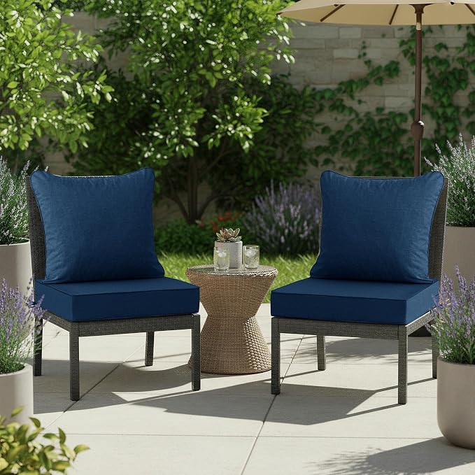 Summsun Outdoor Chair Cushions, Faux Linen Backrest and Deep Seat Cushion Set - Image 9