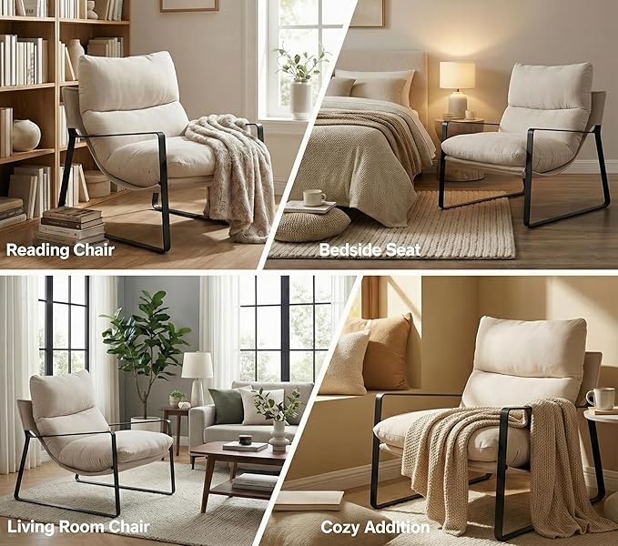 LukeAlon Modern Linen Accent Armchair, Upholstered Soft Living Room Chair - Image 6