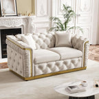 62.2" Luxury Velvet Chesterfield Sofa Tufted Victorian Black and Gold Couch by Nolohoo