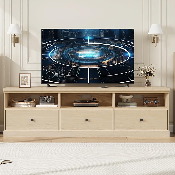 IDEALHOUSE 70in TV Stand for TVs up to 80", Mid Century Modern Entertainment - Image 2