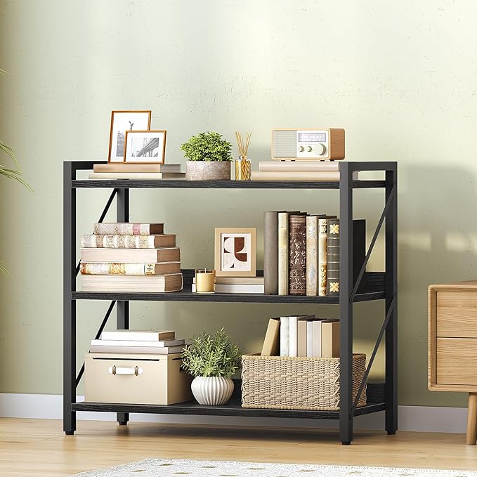 HOOBRO Bookshelf, 3-Tier Industrial Bookcase, Book Shelf Storage Organizer - Image 2