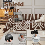VClife Boho Couch Cover, Reversible Brown Geometric Checkered Sofa Cover - Image 5