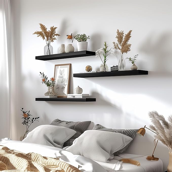 YYWUOJJ Wood Floating Shelves for Wall Decor, Rustic Wall Shelves for Bedroom - Image 4