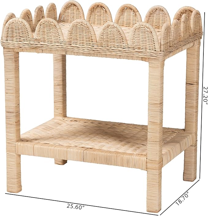 Bali & pari Sumana Bohemian Scallop Natural Rattan and Mahogany Side Table - Image 3