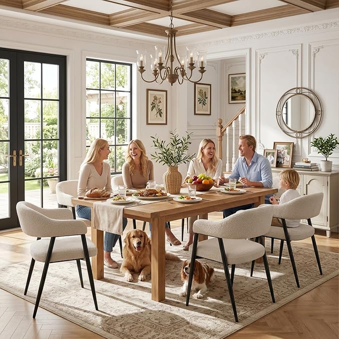 HNY Modern Dining Room Arm Chairs Set of 4, Faux Sherpa Boucle Upholstered - Image 7