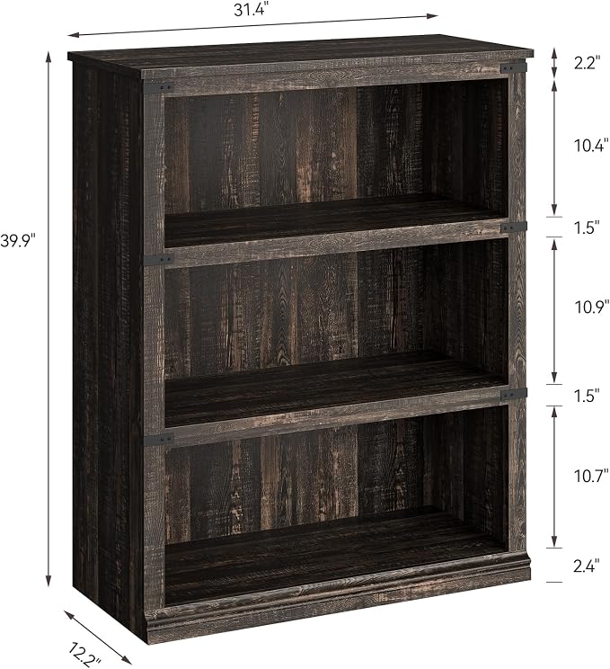 GarveeHome 3 Tier Farmhouse Bookcase, 39.9" Tall Book Shelf - Image 2
