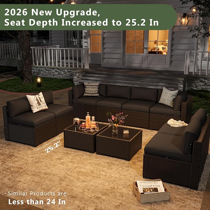Aoxun 10 Piece Patio Furniture Set Wicker Patio Sectional Sofa Set Outdoor - Image 2