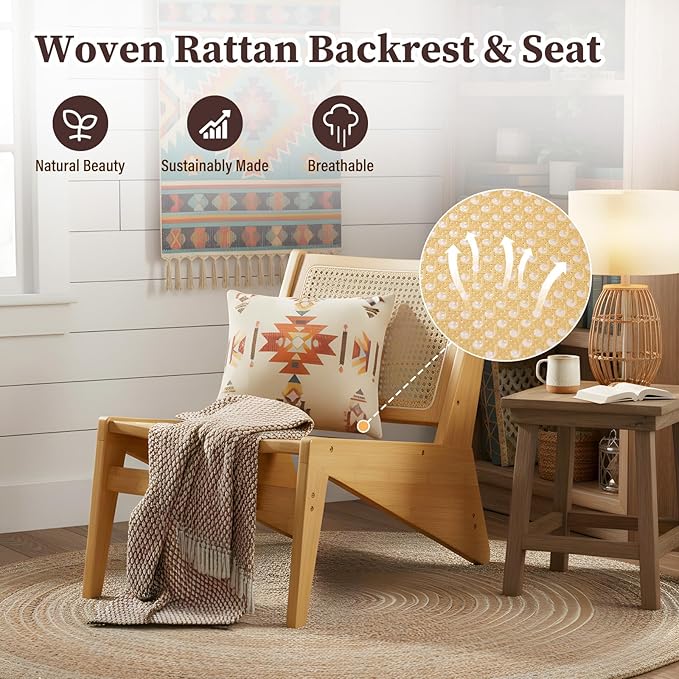 Furlide Rattan Chair 2Pcs, Mid Century Modern Accent Chair, Leisurely Reading - Image 3