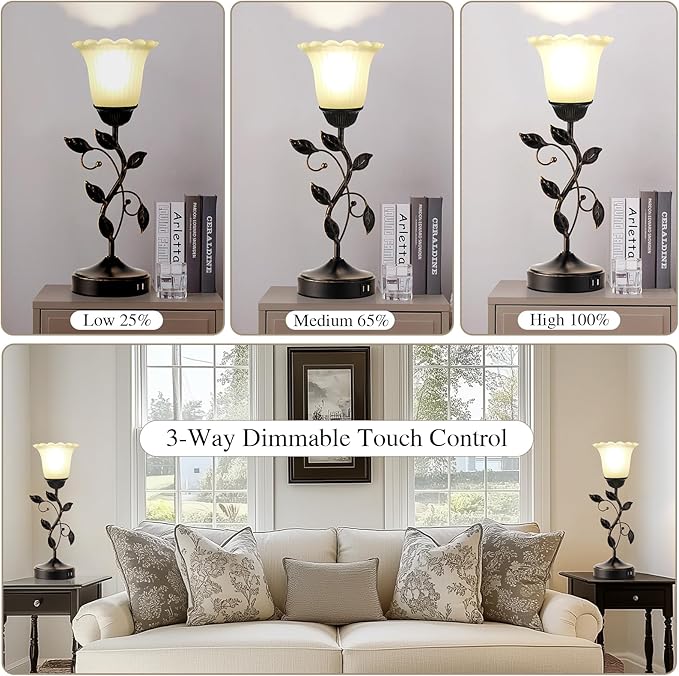 Set of 2 Touch Bedside Vintage Lamps - Image 2