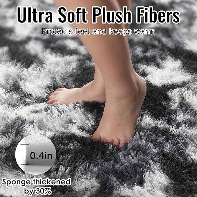 PAGISOFE Black White Rugs for Living Room 6x9, Shag Fuzzy Fluffy Rugs for - Image 2