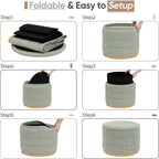 Round Storage Ottoman with Tray Lid, Folding Chenille Fabric Footrest with - Image 7
