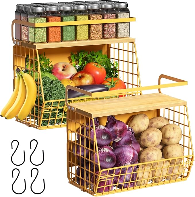 Magnetic Shelf for Fridge with Wood Lid, Fruit Potato and Onion Storage Bins by Ofiray-home