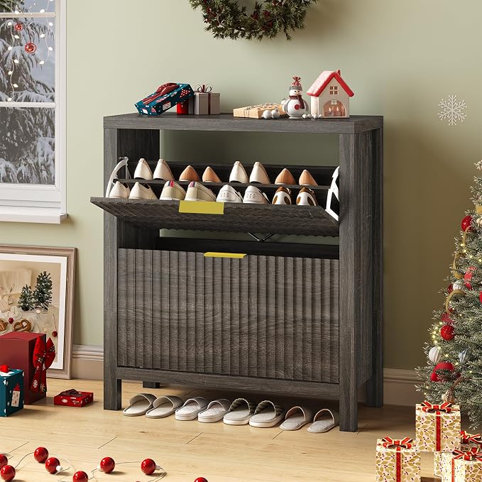 YOMILUVE Shoe Cabinet Storage for Entryway, Fluted Shoe Cabinet - Image 9