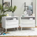HULALA HOME End Table with Charging Station, Mid-Century Modern 2 Drawer and by HULALAHOME