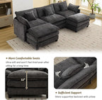 111'' Sectional Cloud Deep Seat Couch, Oversized Chenille U Shaped Sectional - Image 3
