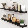 fuqing Black Floating Shelves 48 Inch, Solid Wood Wall Mounted Shelves Set of 2 by Fuqing