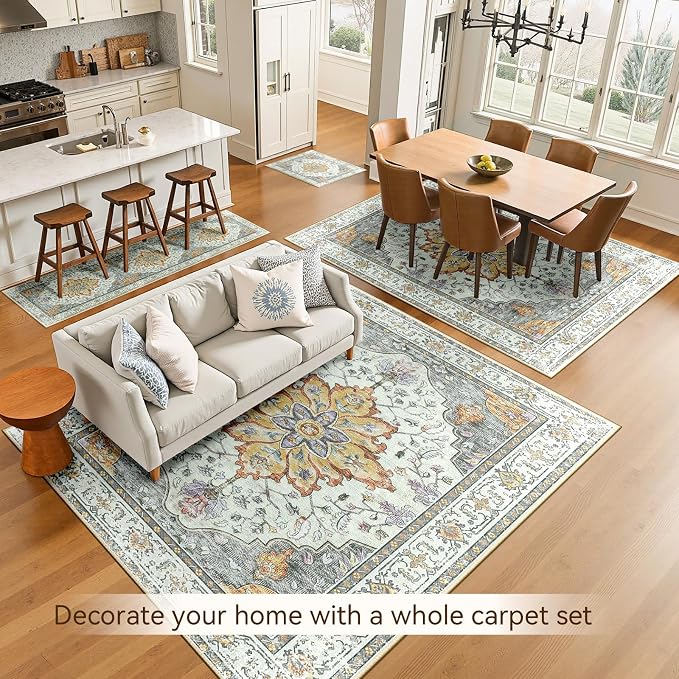RELEANY Area Rugs 6'x9' Washable Non-Slip, Floral Vintage Distress Print - Image 7