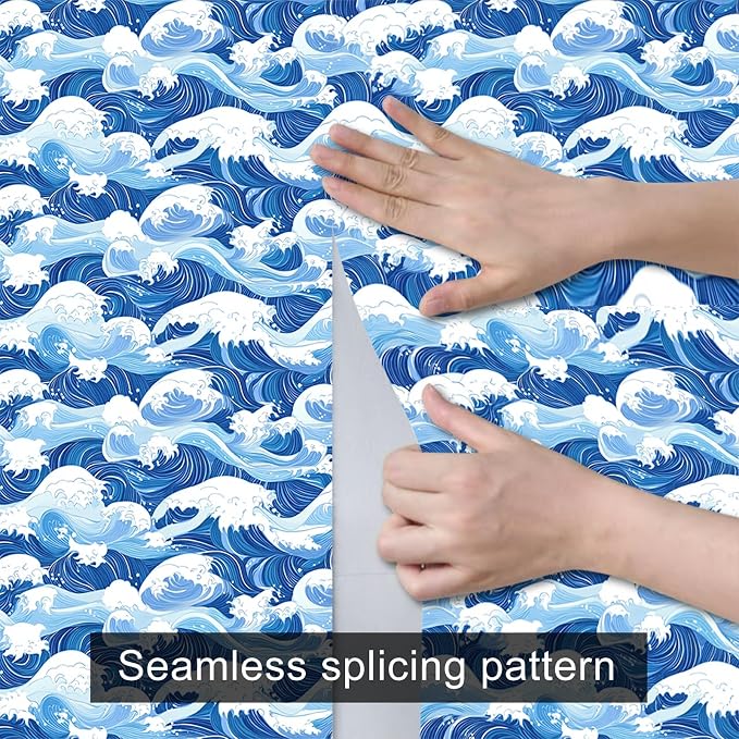 HOMETITUTE Ocean Blue Wave Pattern Wallpaper Peel and Stick Self Adhesive Vinyl - Image 3