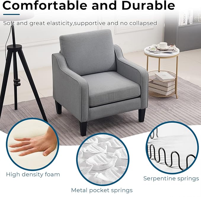 VINGLI Modern Accent Chairs Set of 2, Upholstered Sofa Chair Reading Chair - Image 3