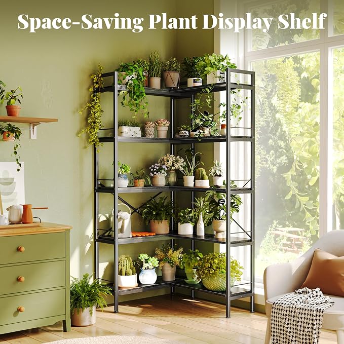 Huuger 5 Tier Bookshelf, L Shaped Corner Bookshelf - Image 8