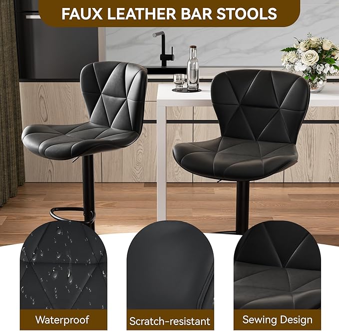 Nalupatio Modern Bar Stools Set of 4, Adjustable Faux Leather Upholstered - Image 3