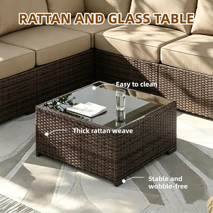 MOCHITO 7 Pieces Outdoor Patio Furniture Sets, All-Weather Sectional Sofa Dark - Image 2