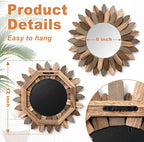 Emfogo Wall Mirror 12 inch Rustic Wood Sunburst Boho Mirror Farmhouse Wall - Image 4