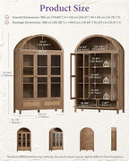 TYBOATLE 75'' Arched Cabinet Classic Farmhouse Design w/Three Glass Doors - Image 2
