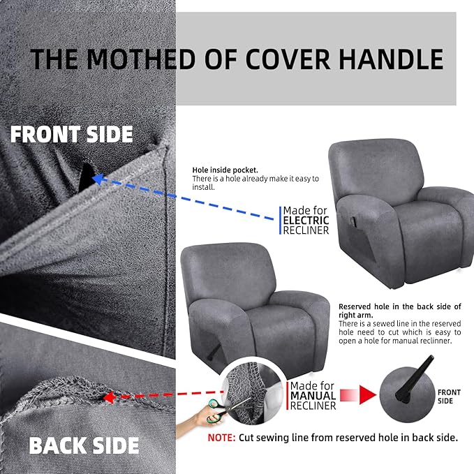 ANARACHON Leather Look Oversize Recliner Chair Covers, Thick 4 Pieces Recliner - Image 7