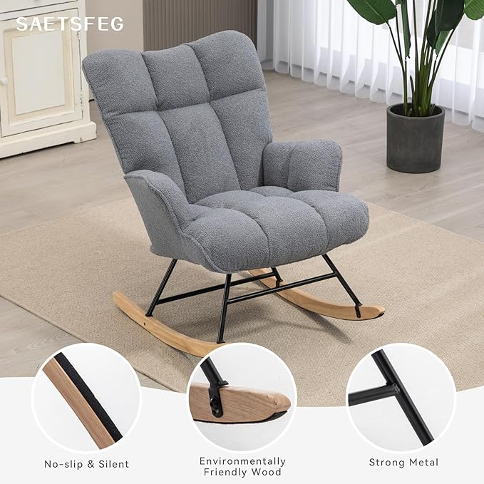 SAETSFEG Rocking Chair Nursery Teddy Upholstered Glider Rocker Rocking Accent - Image 4