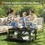 ODK Outdoor Coffee Table with Double-Layer Storage, Rectangle Weather-Resistant - Image 4