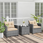 COSTWAY 3PCS Patio Furniture Set, PE Rattan Wicker Sofa w/Washable Cushion and - Image 2