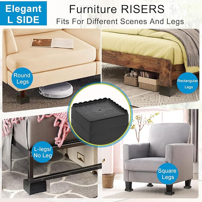 Bed Risers 1 inch, 2 inch, 3 inch, 4 inch Heavy Duty, Adjustable Furniture Riser - Image 3