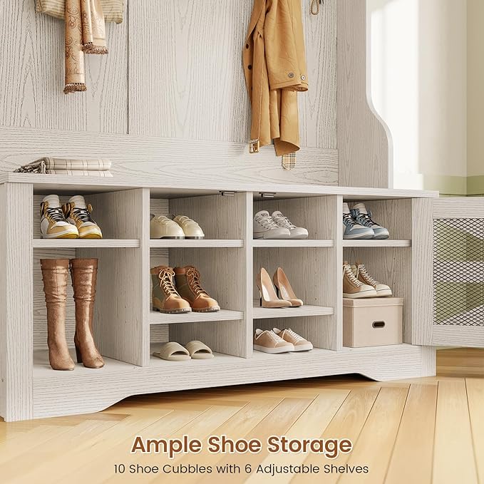 Itaar Hall Tree with Bench and Shoe Storage, 5-in-1 Entryway Bench with Coat - Image 5
