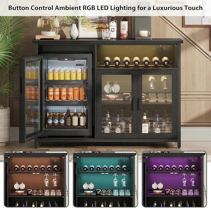 Wine Bar Cabinet with Mini Fridge Space, Sideboard Buffet Table - Image 5