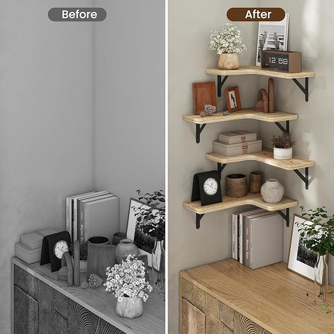 Venusmiles Corner Floating Shelves Set of 4, Wall Mounted L-Shaped Storage - Image 6