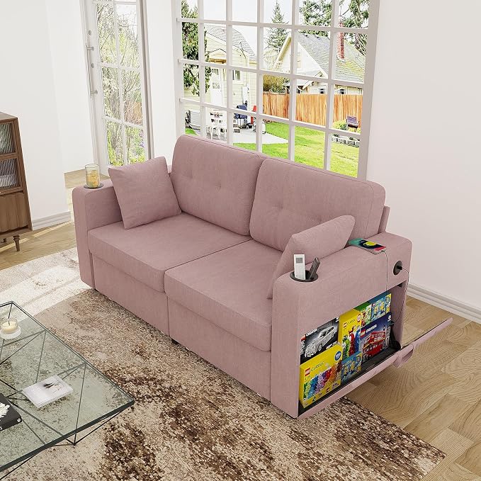 67" Small Loveseat Couch with Storage, USB Charging and Cup Holder, Space - Image 8