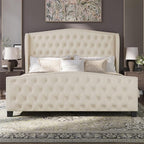 BRELTAM Upholstered King Size Bed Frame Velvet Beige Tufted Platform Bed Frame - Image 9