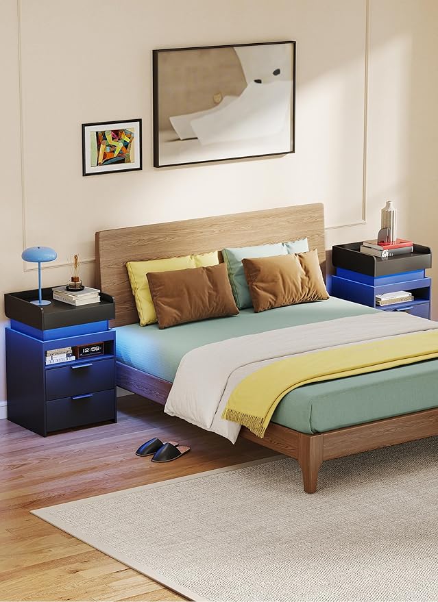 Turosur Nightstands Set of 2, LED Night Stand - Image 7