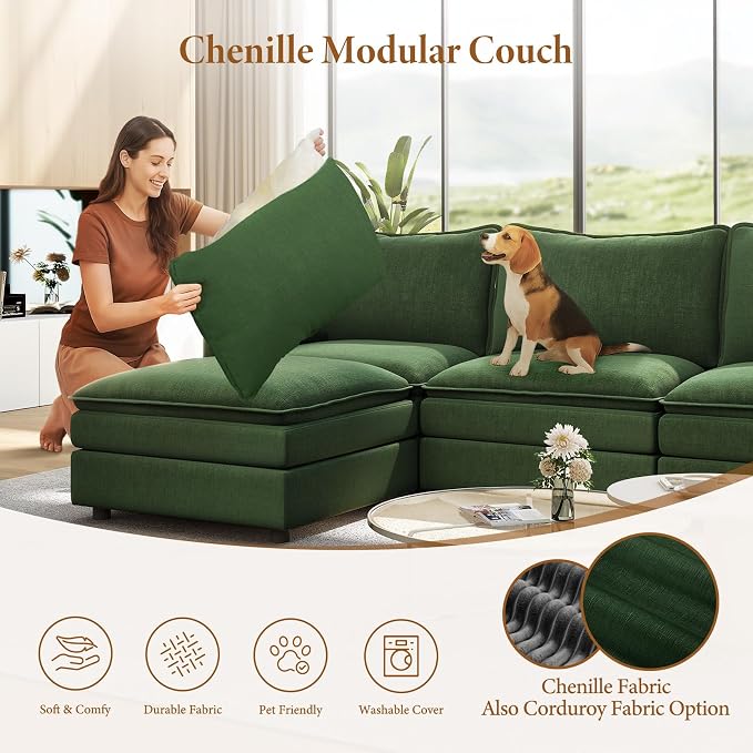 Vesgantti 101" V-Shaped Corner Couch Sectional, 7 Seat Customizable Modular - Image 6