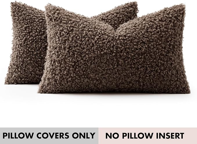 Faux Fur Throw Pillow Covers 20x12 Inch Set of 2 Boucle Neutral Decorative - Image 7