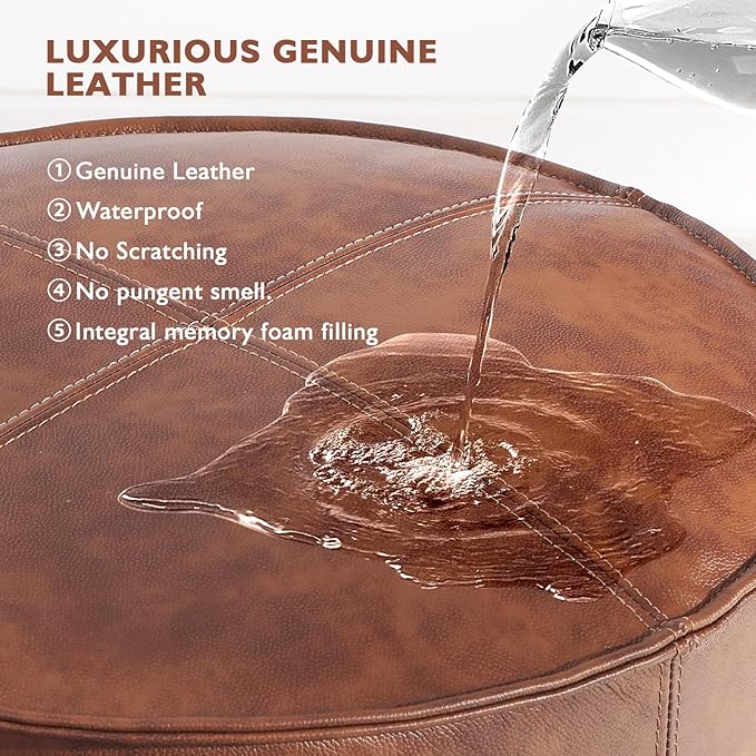 Leather Ottoman, Handmade Stuffed Square Ottoman, Genuine Leather Pouf - Image 3
