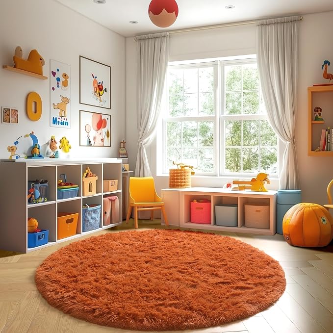 Amdrebio Burnt Orange Large Round Rugs 7Ft - Image 8